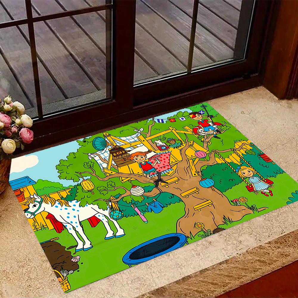 Knight Castle Treehouse Swing Themed Antislip Durable Polyester Home Decorative Large Size Logo Design Durable Floor Mat For Living Room Restaurant