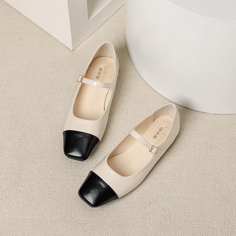 Vintage Mary Jane Shoes for Women Casual Ballet Flat Shoes Square Toe Walking Shoes With Ankle Strap Women's Comfortable PU Leather Work Dressy Flats