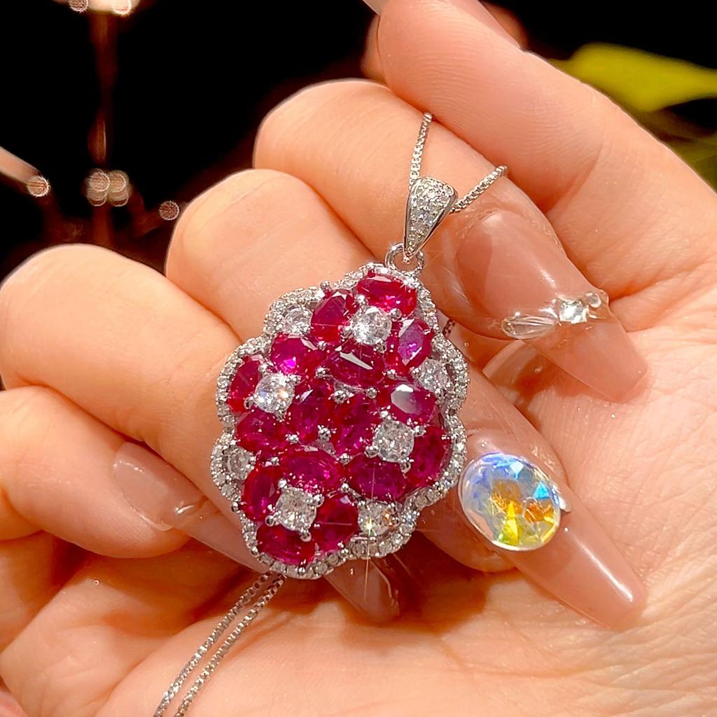 Popular Jewelry Copper Bottom Gold-Plated Simulation Red Corundum Micro-Inlaid Light Luxury Jewelry Set Women