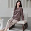 Ensemble de Pyjama pour Femme 100% Coton – Respirant, Absorbant la Sueur, Manches Longues Col Rond pour Porter à l'Intérieur et à l'Extérieur (Automne hiver)