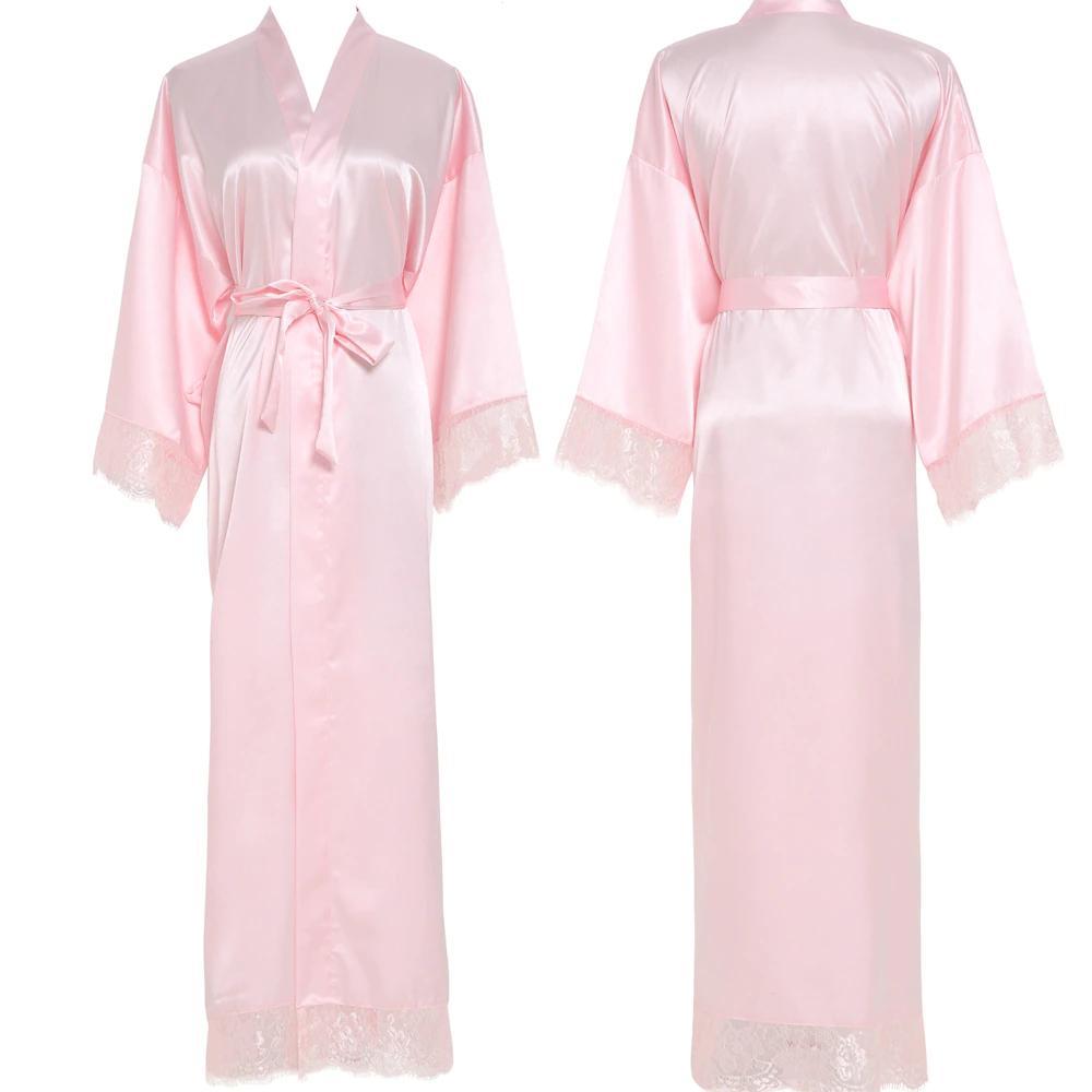 Silk Satin Lace Robes Bridesmaid Bride Wedding Long Bathrobe Womens Robe Lingerie