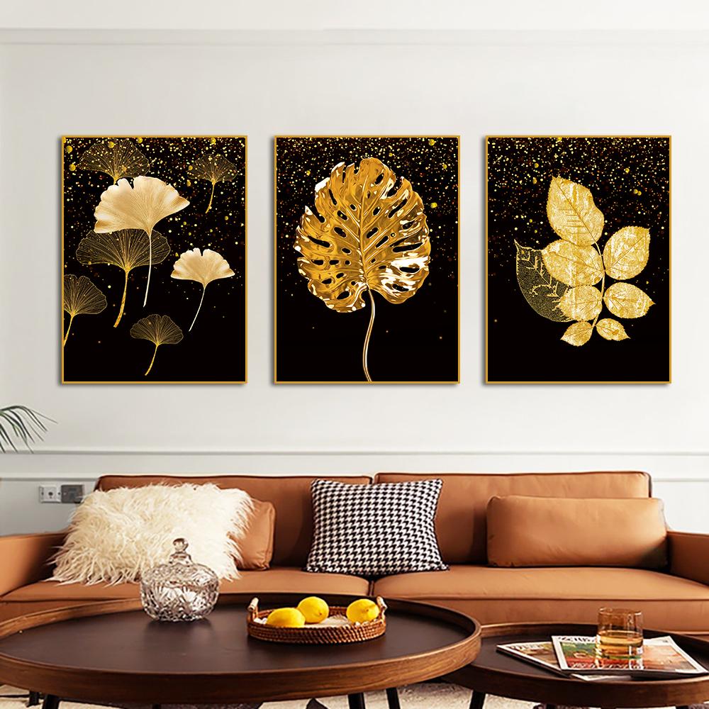 Abstrakte goldene Blätter Leinwand Malerei Moderne Nordic Poster und Drucke Wand Kunst Bild für Wohnzimmer Wohnkultur