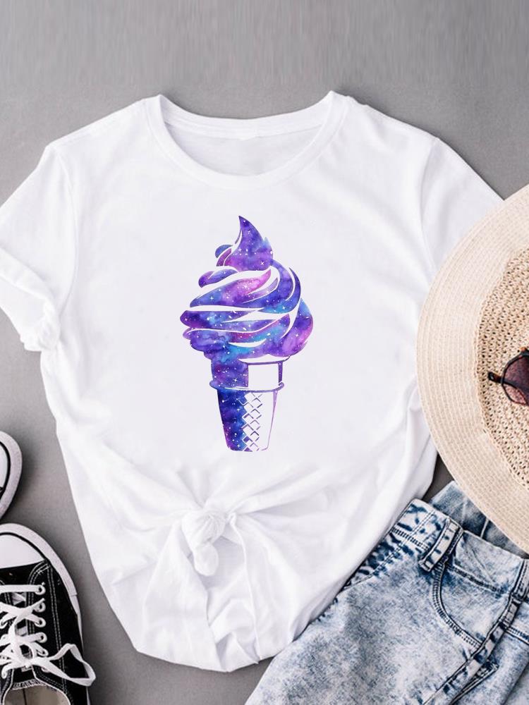 (Asian Size) flower watercolor cute Casual Women's Top Print Short Sleeve T-shirts T Clothing O-neck Fashion Female Graphic Tee