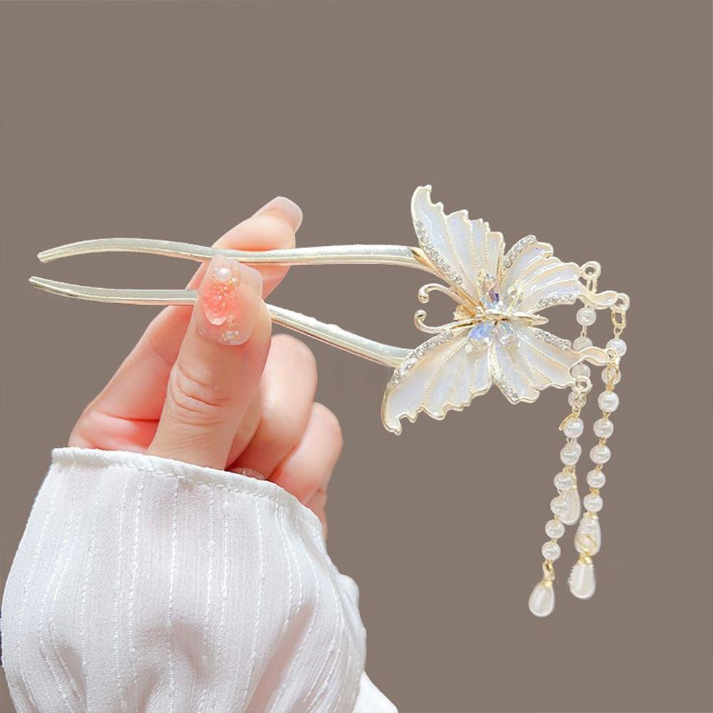 

Tassel Flower U-Shaped Hairpins Pendant Hair Ornament Vintage Bun Tool Updos Headpiece for Women C74