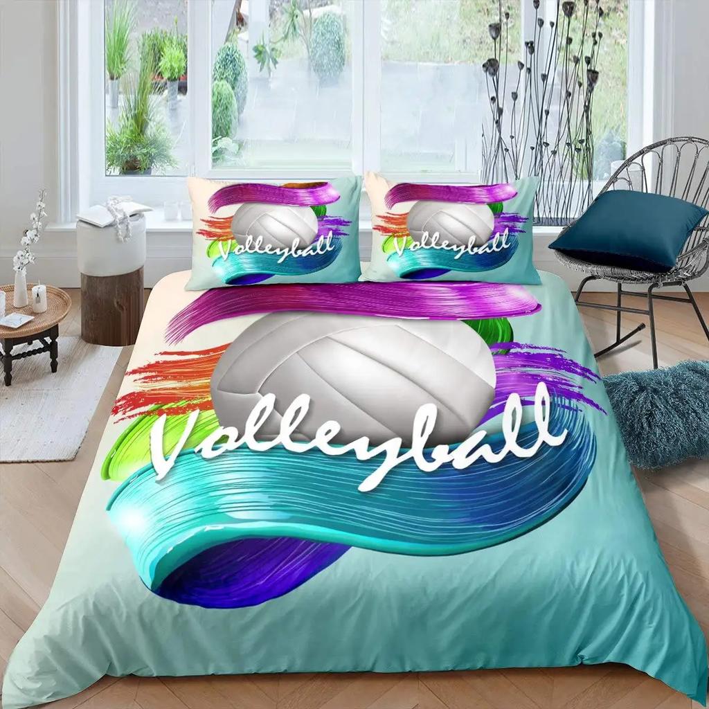 Voleybal Soft Duvet Cover Set Microfiber Sports Bal Theme Fire Plus Water Blend Voleybal Twin Beding Set Double Quen King-Sized Dimensionsd Dimensions