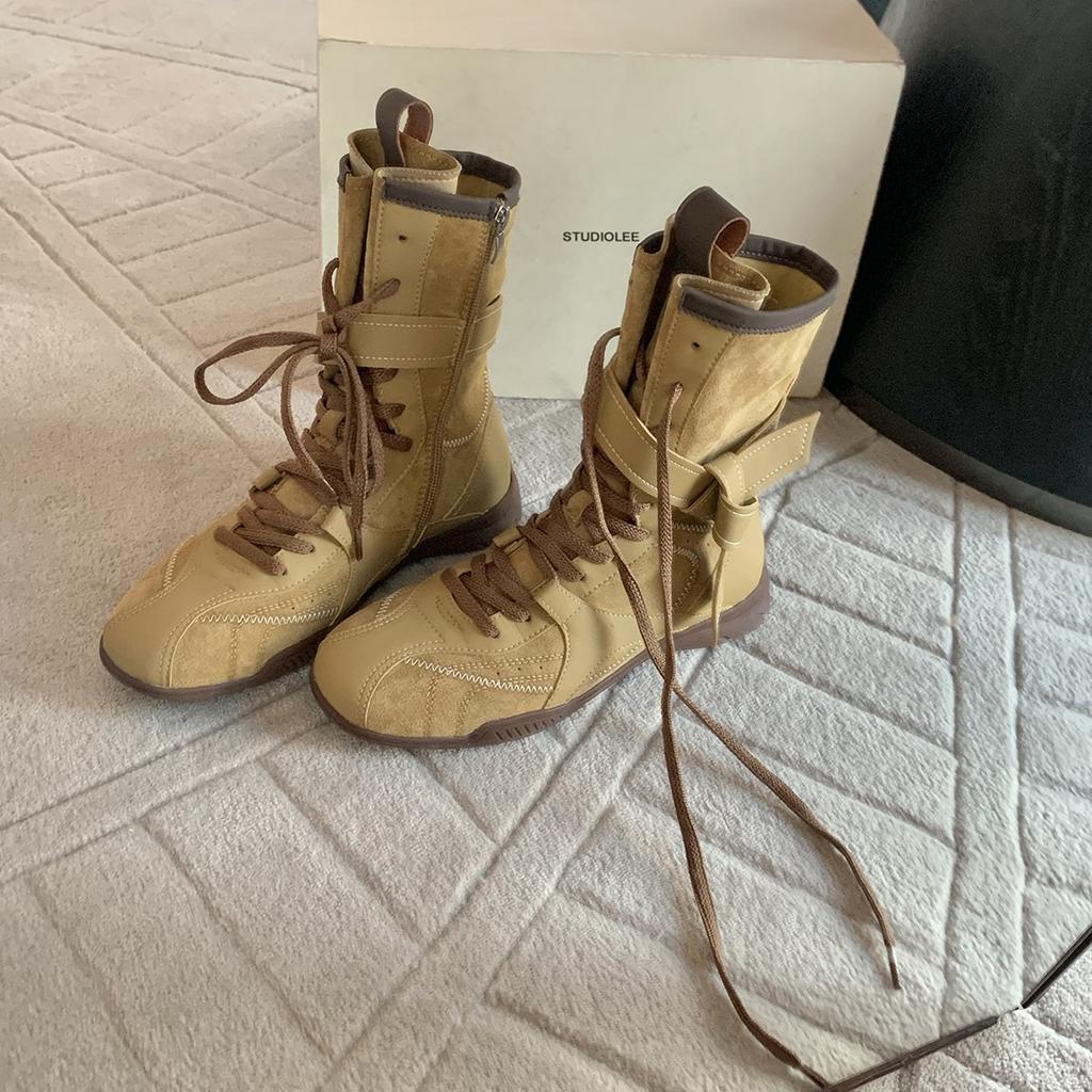 Cowhide Version Grape Mother Same Boxing Boots Retro Color Matching Straps Side Zipper Hunting Clothes Dexun Martin Boots Women's Short Boots