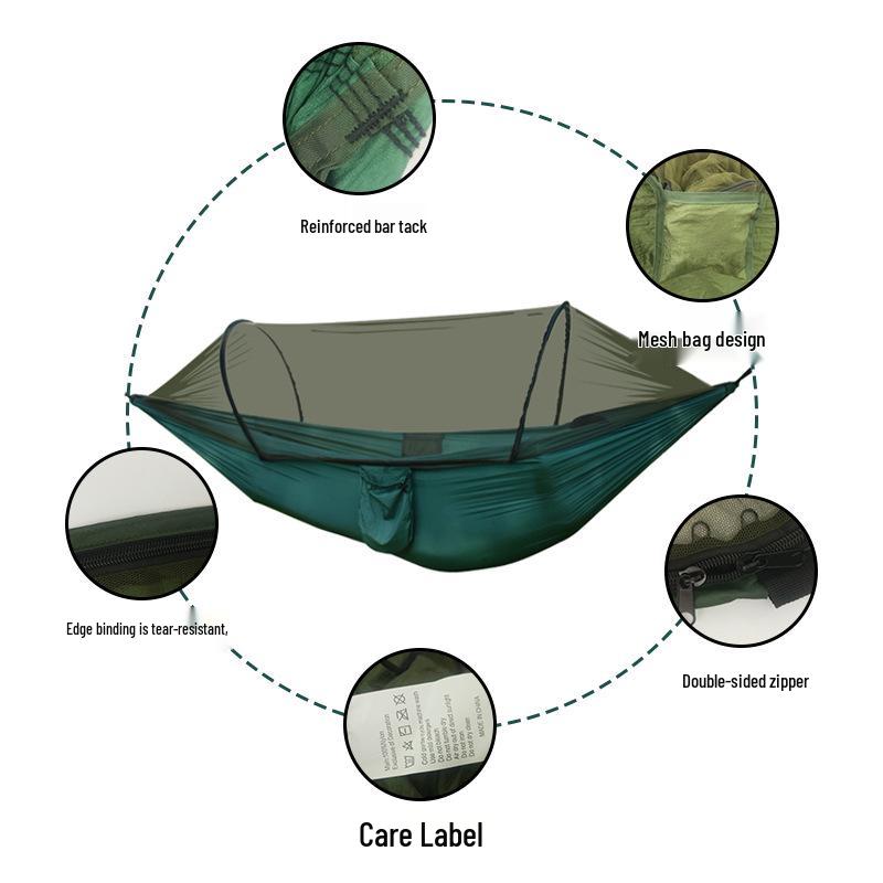 Anti-Roll Over Outdoor Camping Hammock with Mosquito Net & Automatic Spreader Bar