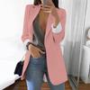 Women Solid Open Front Pockets Cardigan Formal Suit Long Sleeve Blouse Coat