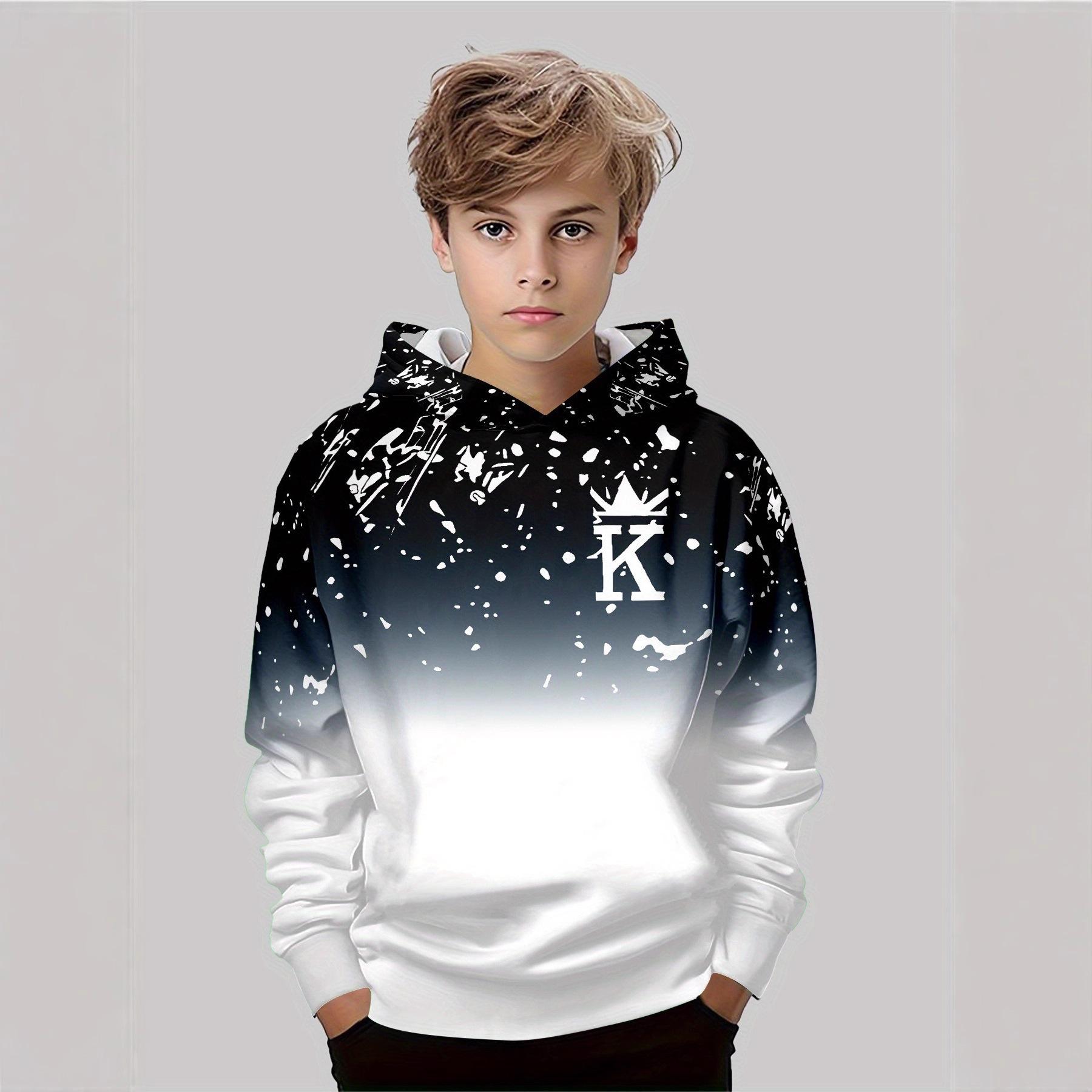 

Autumn 3D Gradient Splash Letter King Printed Hoodies Fashionable Casual Sports Long Sleeved Children s Boy Hooded Sweatshirts 110