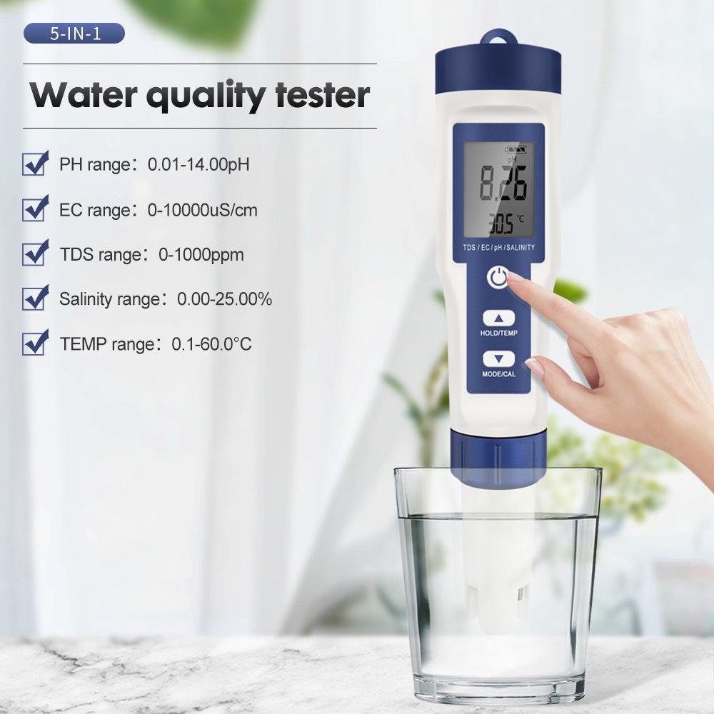EZ-9909A 5-in-1 Waterproof Salinity Meter with Backlight for Aquariums & Seawater