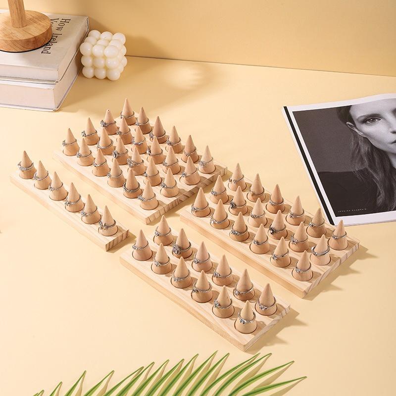DIY Cone Solid Wood Ring Display Stand Combination Ring Holder Night Market Stall Ring Storage Rack Props