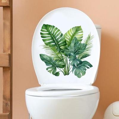 Green Plant Toilet Sticker Removable Self-adhesive Waterproof PVC Living Room Wall Art Fern Leaf Bathroom Toilet Lid Decoration Decal