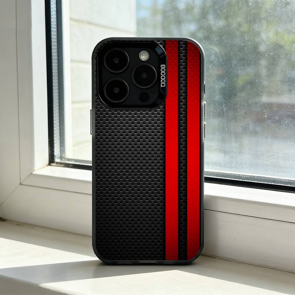 Car Carbon F-fibre Phone Case For iPhone 17,16,15,14,13,12,11 Plus,Pro Max,XS,Colored Silver Plated Inside Cover