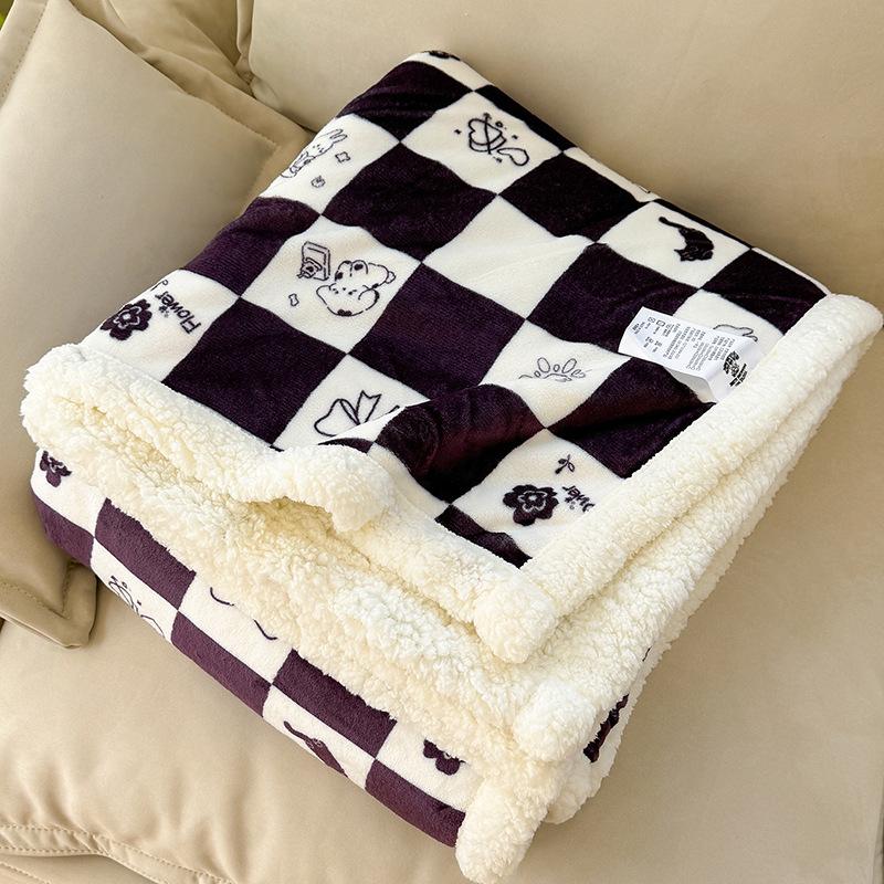 Autumn/Winter Double-Layer Milk Velvet Blanket Cartoon Printed Thick Warm Office Nap Blankets Lamb Cashmere Leisure Sofa Cover