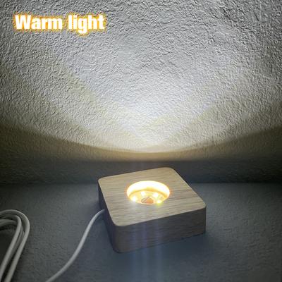 Base d'affichage en bois à lumière LED Ornement en verre résine art Lampe de nuit en bois