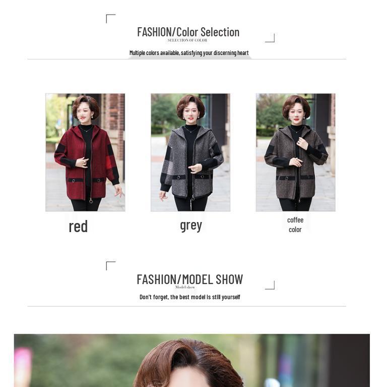 Fat Mama Plus Size Double-Sided Fleece Hooded Jacket for Mid-Aged & Elderly (Spring/Autumn)