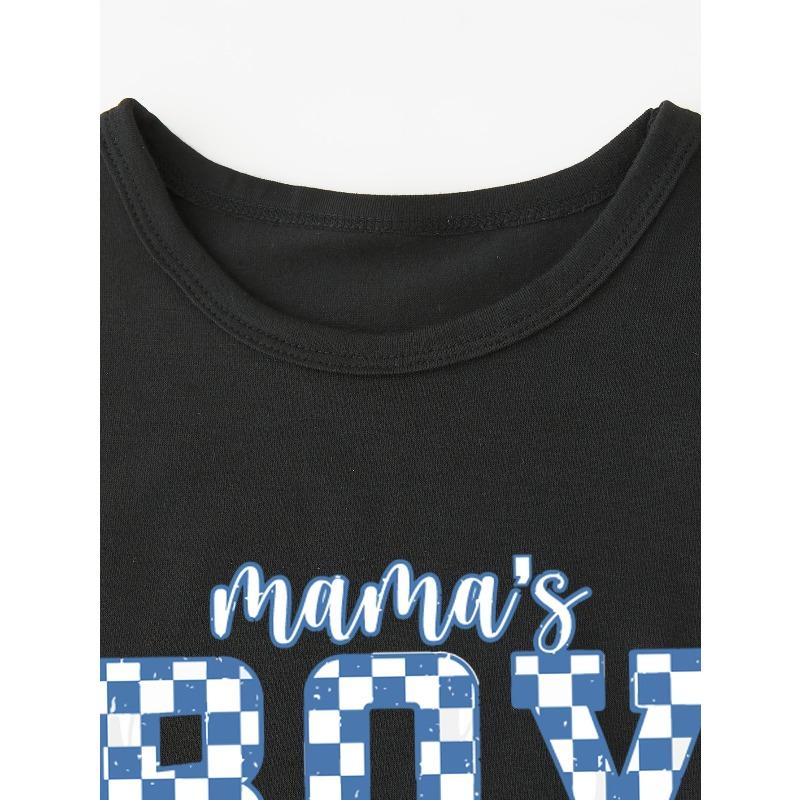 European Sizes MAMA's BOY Printed T-Shirt, Boys Casual Fashion Round Neck Short Sleeve T-Shirt Spring Summer, Boys Clothing