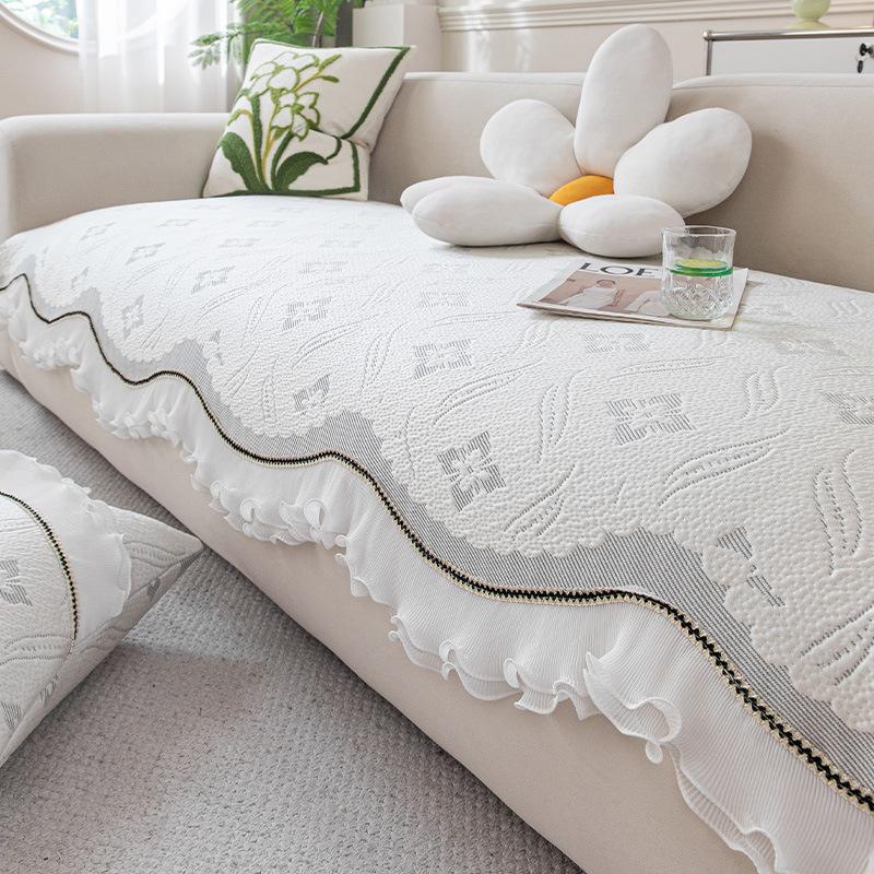 High-End Summer Cool Floral Seat Cushion Cloth Simple Modern Non-Slip Cushion Special-Shaped Ice Silk Straight Row Sofa Cushion