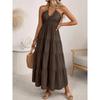 Women's Summer Flowy Maxi Dress Halter Neck Ruched Smocked Boho Beach Vacation Sundress