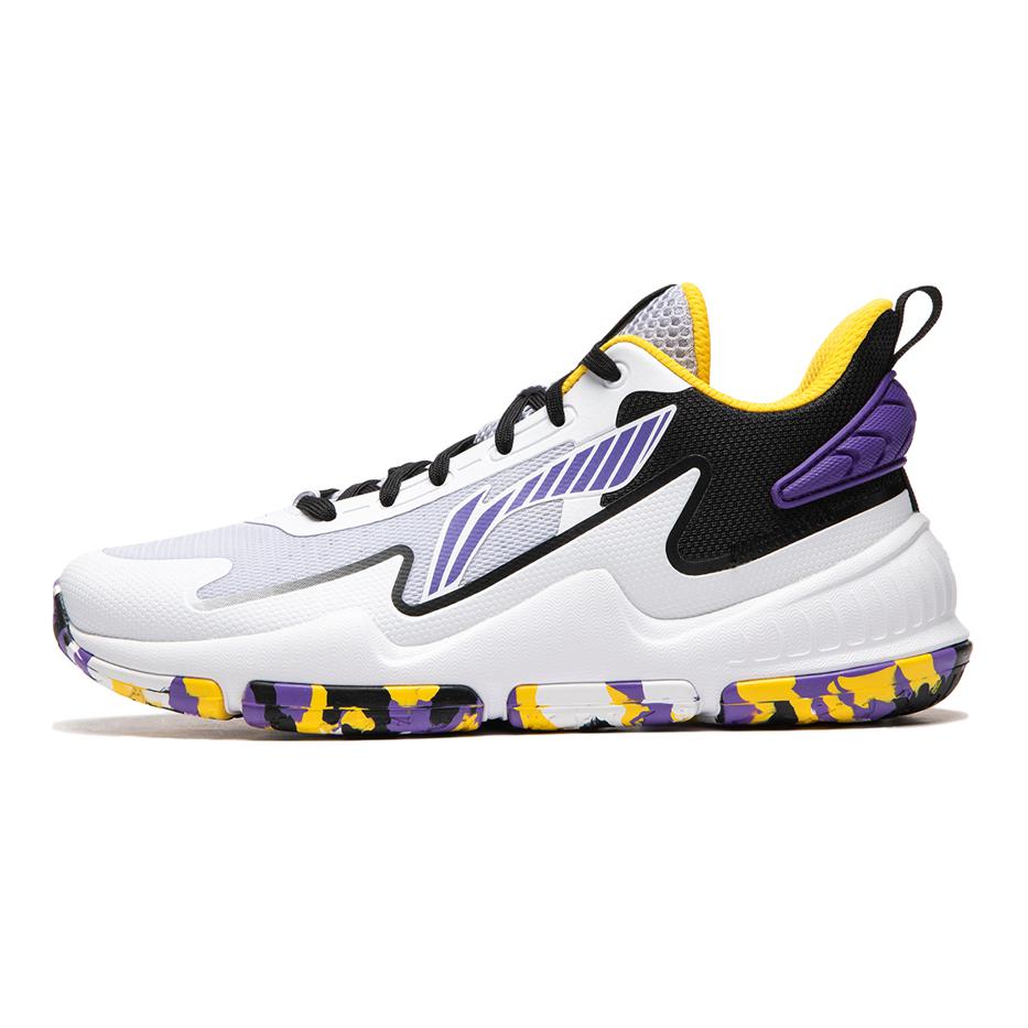 Li Ning Kids Comfortable Non-Slip Wear-Resistant Rebound Basketball Shoes Kids Sneakers White Purple Black YKBU050-3