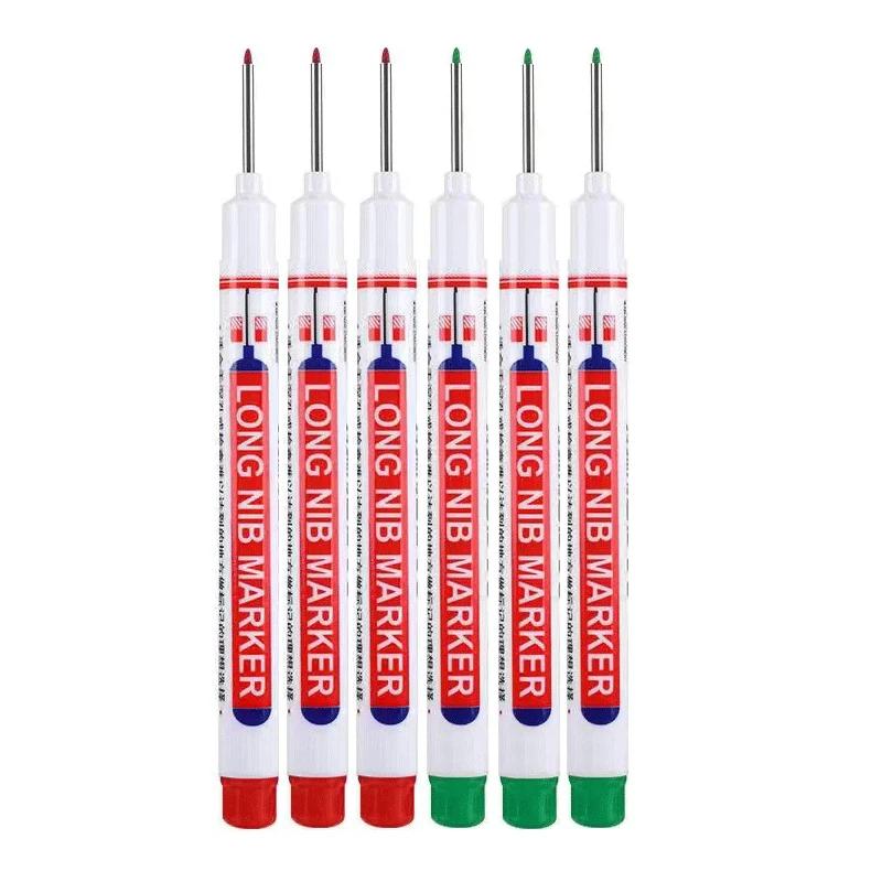 6Pcs/Set 20MM Long Nib Markers Deep Hole Head Four Color Waterproof Marker Pens For Woodworking Metal Marker Tools Art Supplies
