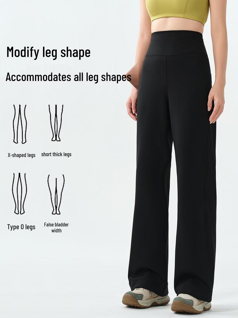 Women's High-Waist Fleece-Lined Yoga Pants: Loose Straight-Leg, Slimming, Ideal for Running, Training, and Autumn/Winter Warmth.