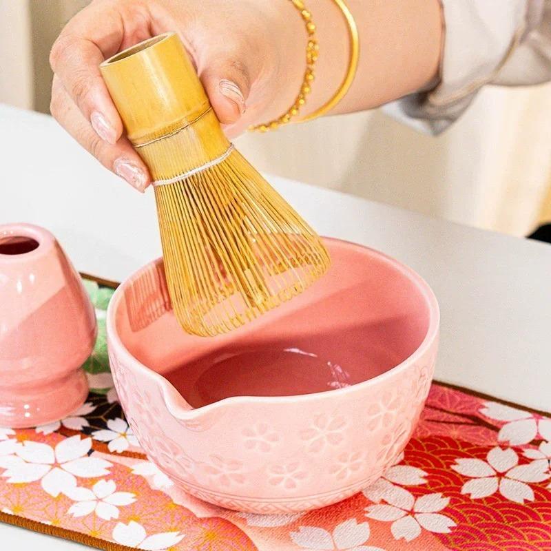 1/2pcs Traditional Japanese Matcha Bowl and Whisk Holder Tea Bowl with Pouring Spout for Office Table Tea Ceremony Party Gift