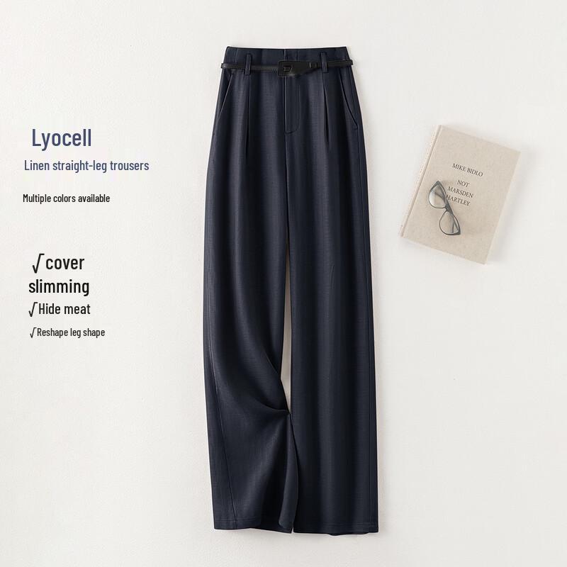 IHIMI Women s Tencel Linen High-Waist Straight-Leg Trousers M