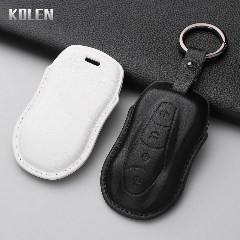 Leather Car Key Case Cover Shell For Geely Azkarra Tugella Fy11 Atlas Pro New Emgrand Gs X6 Suv Ec7 Protected Fob Bag