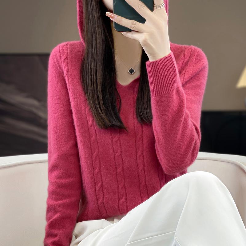 Women Knitted Hoodie 100% Wool Sweater MODERN NEW SAGA Winter Knitted Pullover Sweatshirt Soft Warm Wool Sweaters Jumper Knit Top