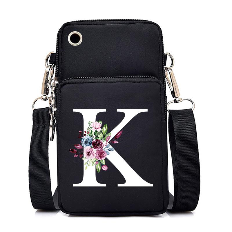 New Letter-printed Black Oblique Span Bag, Mobile Phone Bag, Light To Carry, Vertical Length and Width Change Bag