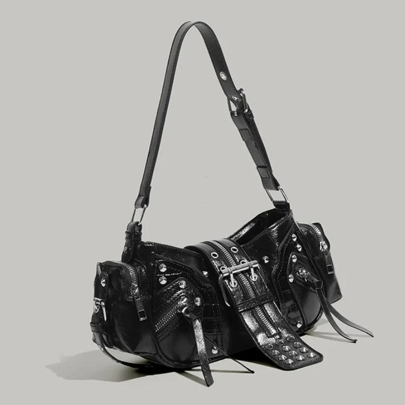 Borsa a Spalla Y2k Punk Vintage da Donna in Ecopelle Borsa a Mano Gotica con Borchie Borsa da Vita Borse Crossbody di Lusso Nere con Borchie