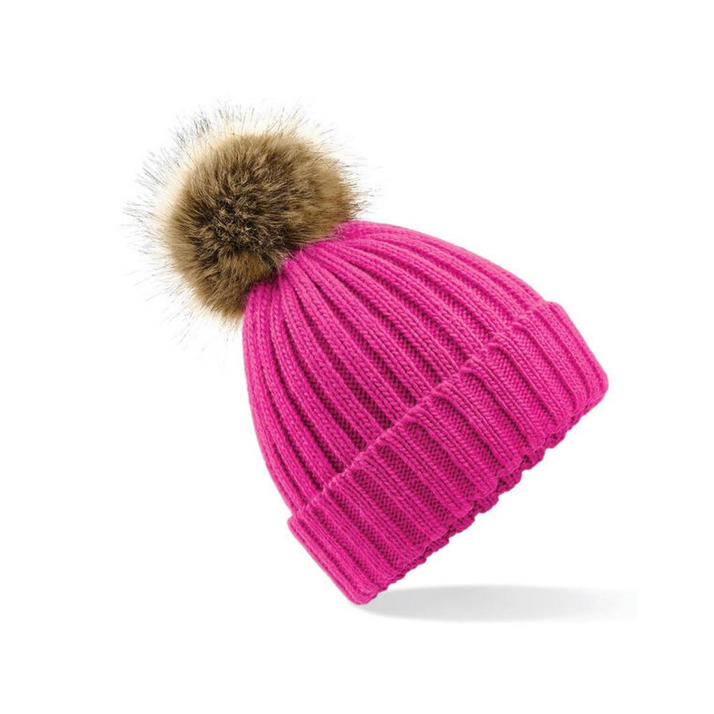 Pom Pom Faux Fur Chunky Knit Beanie