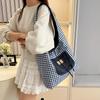 Casual commuter big bag women's 2025 new double-sided denim single shoulder underarm tote bag large capacity plaid bag