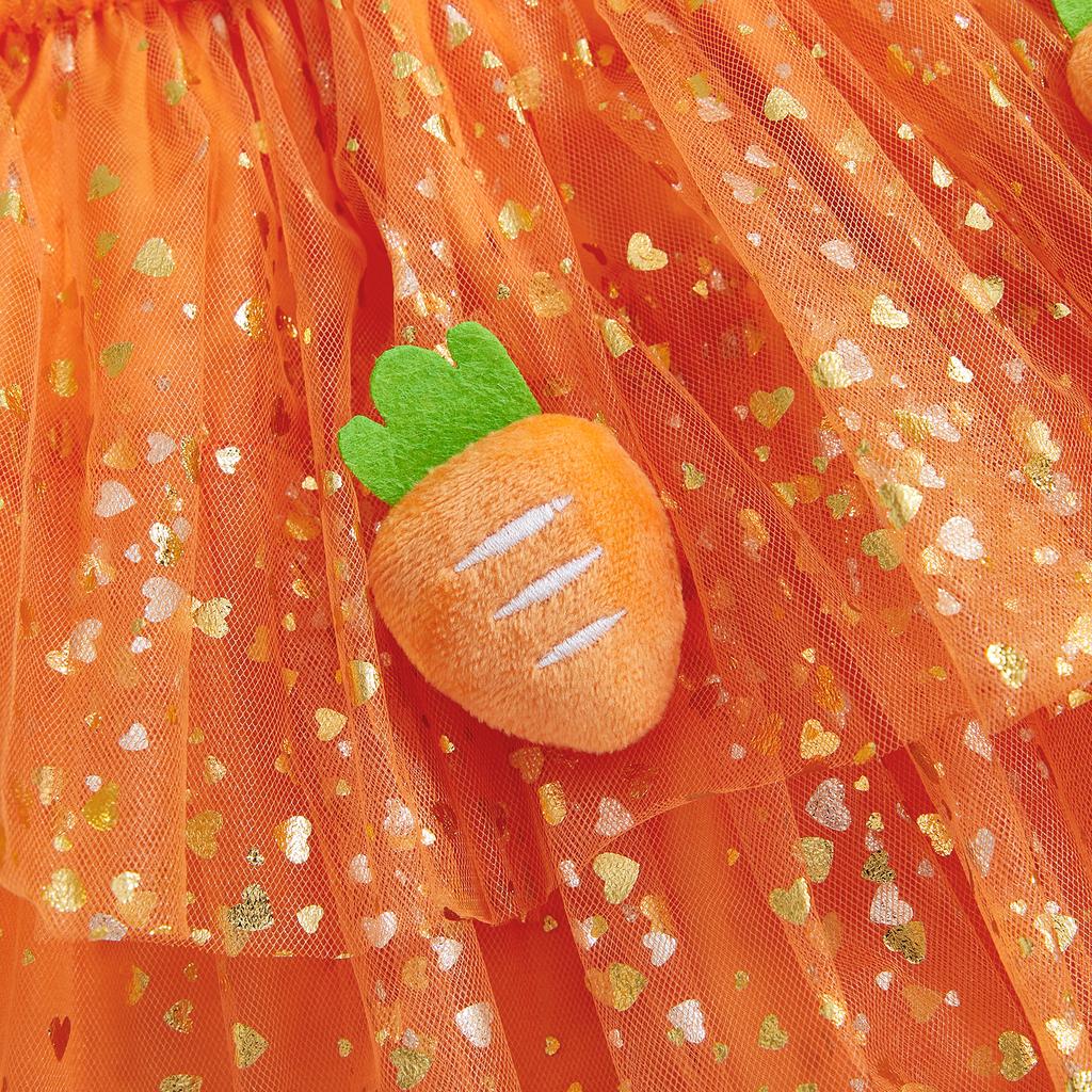 Little Girl 's Slip Dress Carrot Heart Print Sleeveless Tie Strap Summer A-Line Easter Dress Tulle Cake Dress