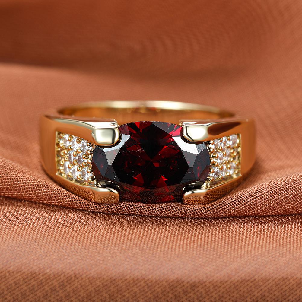 Unisex Damen Herren Oval Roter Stein Ringe Für Frauen Männer Goldfarbe Luxus Zirkon Eheringe Verlobungsring Party Schmuck Geschenke