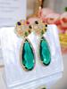 WWJ Unique Sense Of Plant Flower Design Long Light Green Pendant Earrings Heavy Industry Zircon Ladies Party Jewelry
