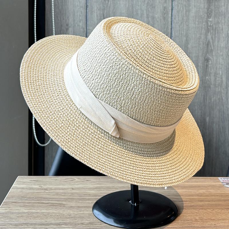 Flat top sunshade straw hat women's summer sunscreen hat seaside beach vacation photo sun hat