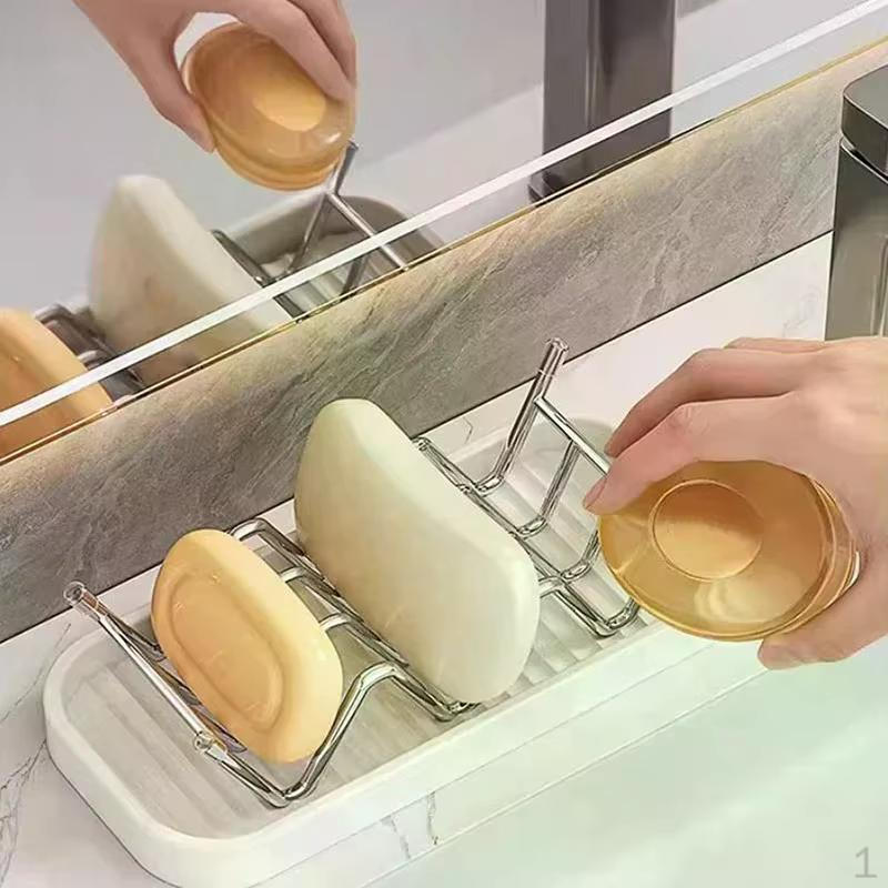 

W Shaped Soap Holder Quick Drying Sponge Stainless Steel Storage Rack for Home Sink