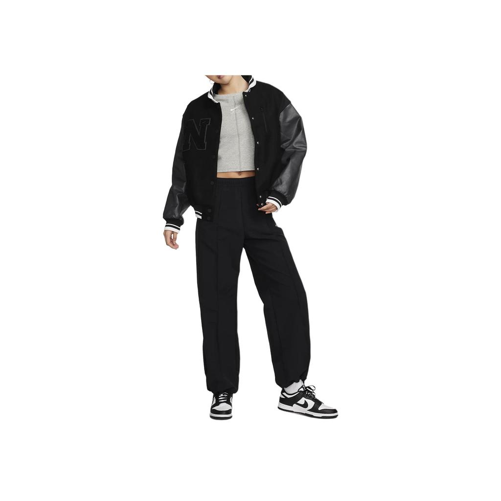 Nike Sportswear Solid Color Spliced Fabric Casual Long Sleeve Jacket Women Jackets Black FZ5734-010