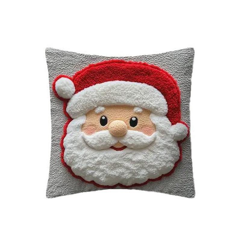 

Christmas Cushion Cover 2D Santa Reindeer Pattern Soft Plush Pillow Case Living Room Sofa Decor Plush Pillowcase Christmas Decor 45x45cm(No Core)