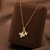 Fashion Micro-Set Four-Leaf Clover Double Pendant Titanium Steel Necklace for Women Gold Plated Non-Fading Ladies Clavicle Chain