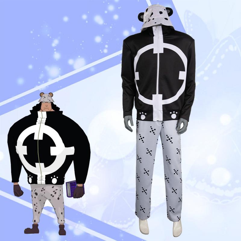 Anime Bartholomäus Bär Cosplay Kostüm Schwarzes Outfit mit Bärenkralle Weiße Hose Hut Party Karneval Halloween Ausgefallenes Anzugset für Mann