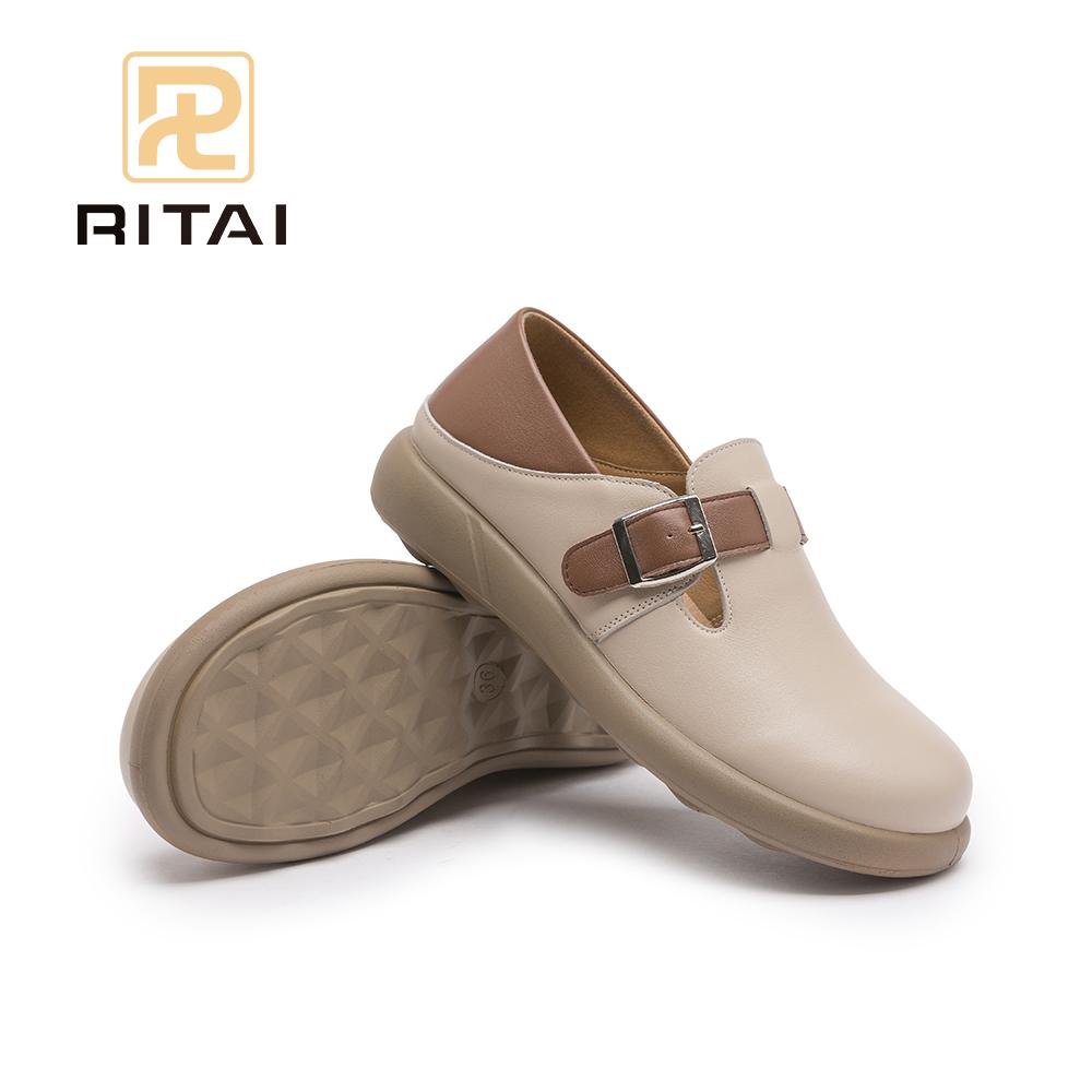 

Женские туфли Birkenstocks из натуральной кожи с круглым носком, увеличивающие рост, на толстой подошве, в стиле ретро, удобные повседневные туфли 35 бежевый