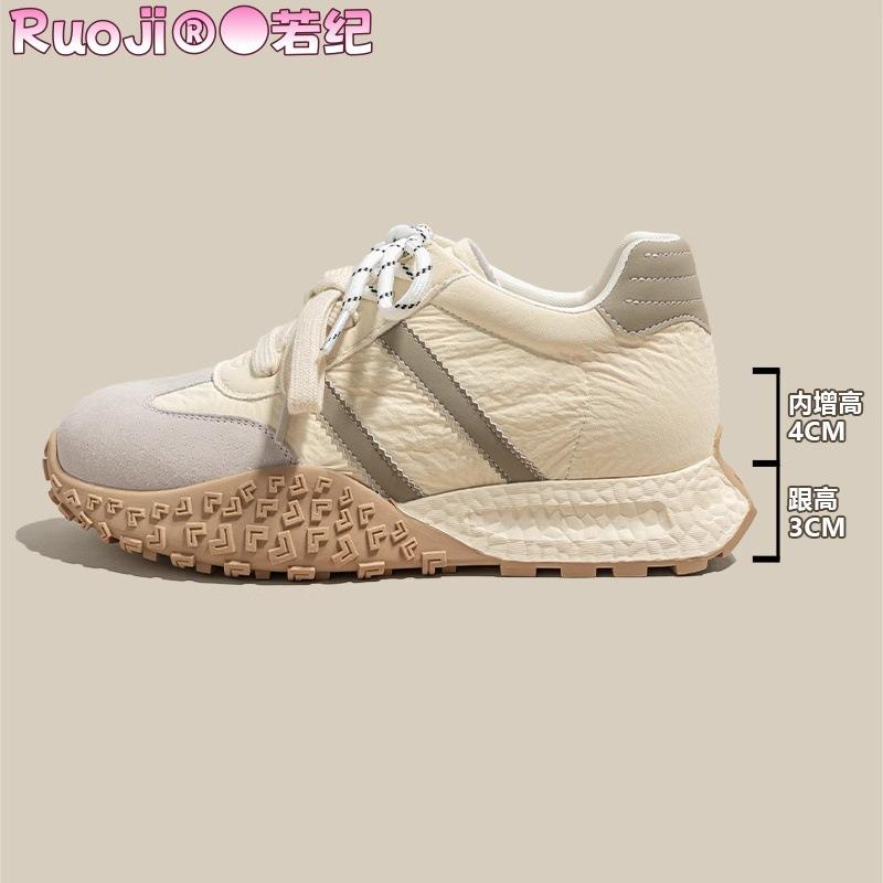 [Ruoji] Color Matching Thick-soled Inner Height-increasing Forrest Gump Shoes Women's Spring 2025 Lace-up Round Head German Training Shoes Casual Shoe