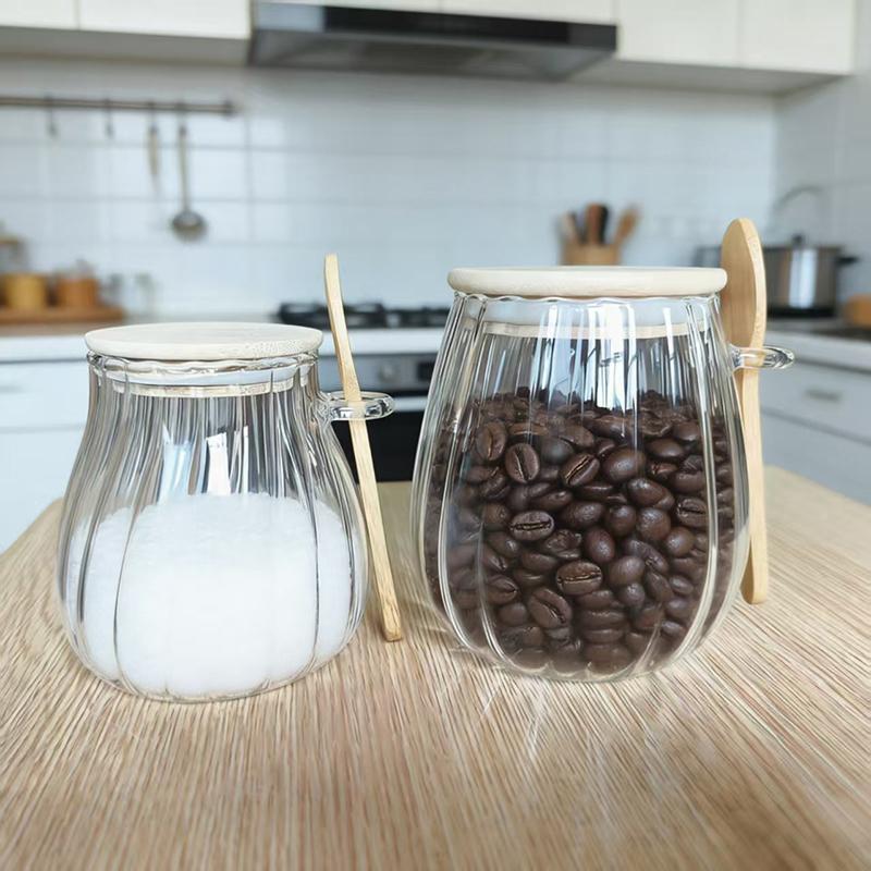 Glass Jar with Lid and Spoon 1 Piece Airtight Storage for Coffee Sugar Tea Kitchen Countertop Pantry Organizer