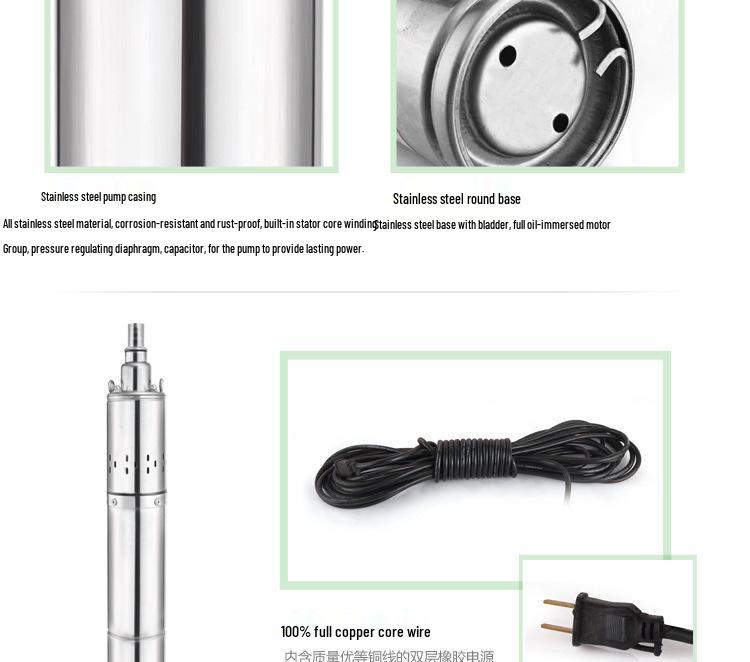 Mabang Stainless Steel Submersible Well Pump, Single-Phase, 220V, High-Head Water Pump for Household Use