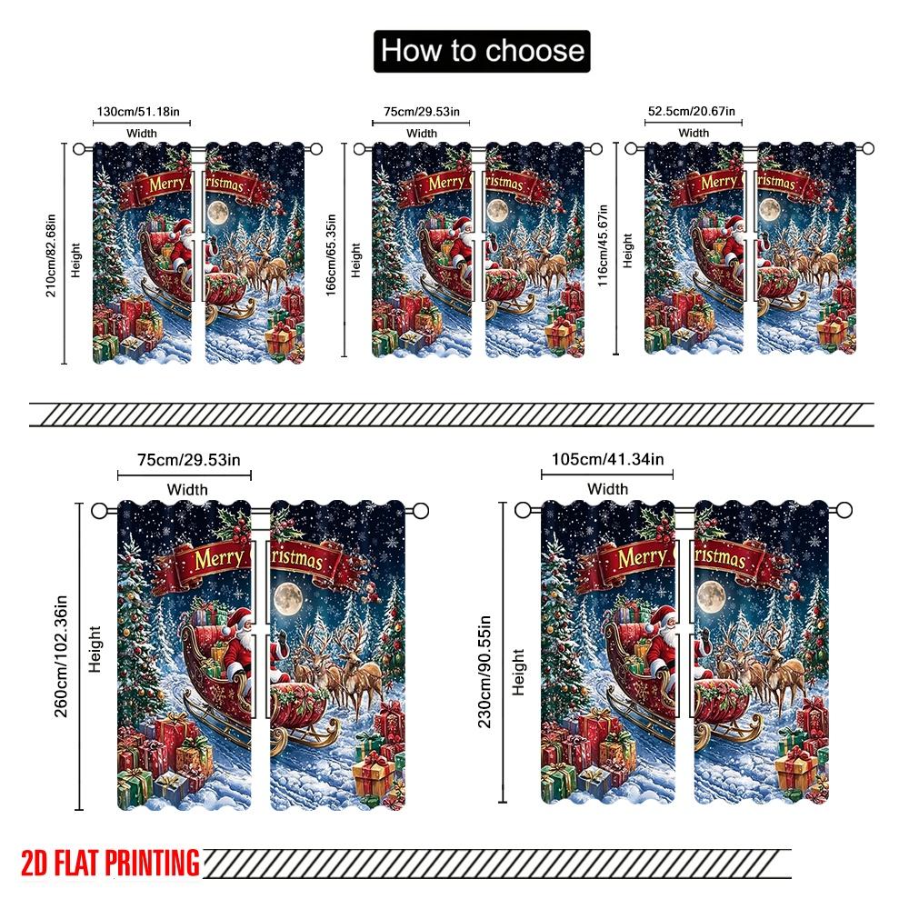 2pcs,2D Plane Printing Popular Curtain Panels Santa Claus Reindeer Sleigh Polyester (without Rod) Versatile All Perfect for