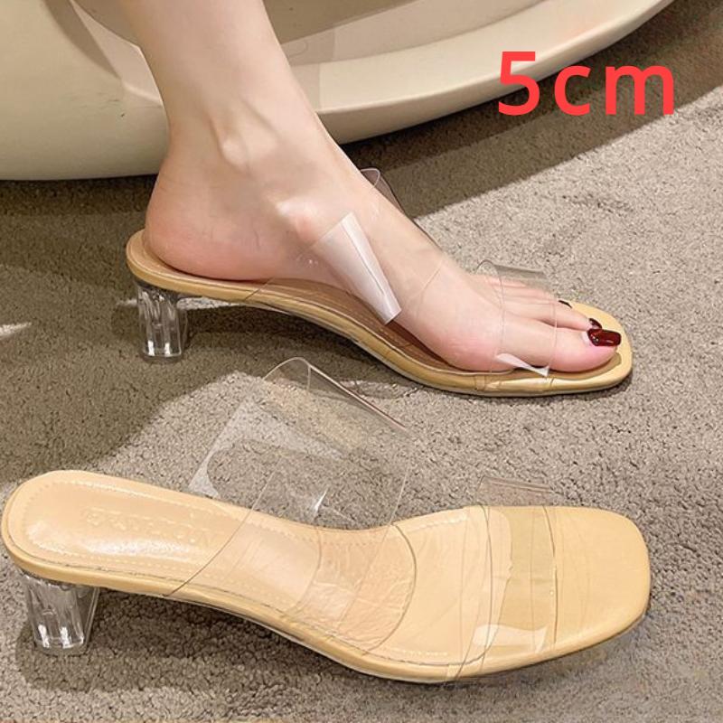 2024 New Summer Transparent Sandals,Women's Medium Heel Thick with Water,3.5cm~9cm High Heels A Line with Slippers Women's Shoes