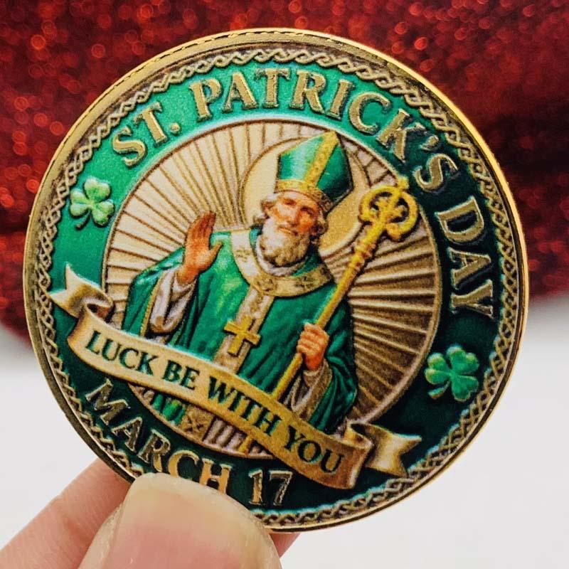 

St. Patrick s Clover Gold Plated Color Printed Commemorative Medal, Decorative Craftsmanship Play with, Coin Commemorative Coin